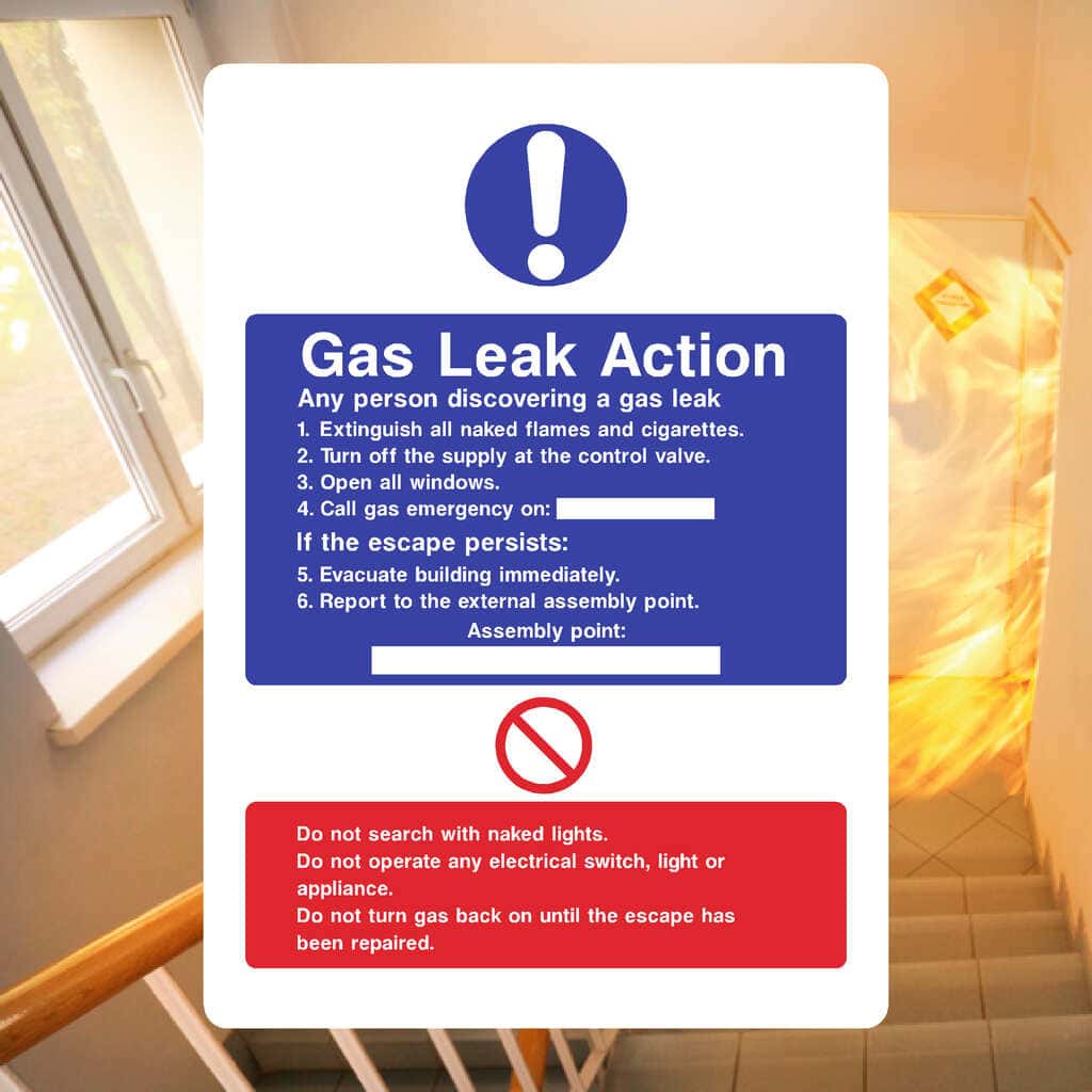 Fire Action Gas Leak Sign