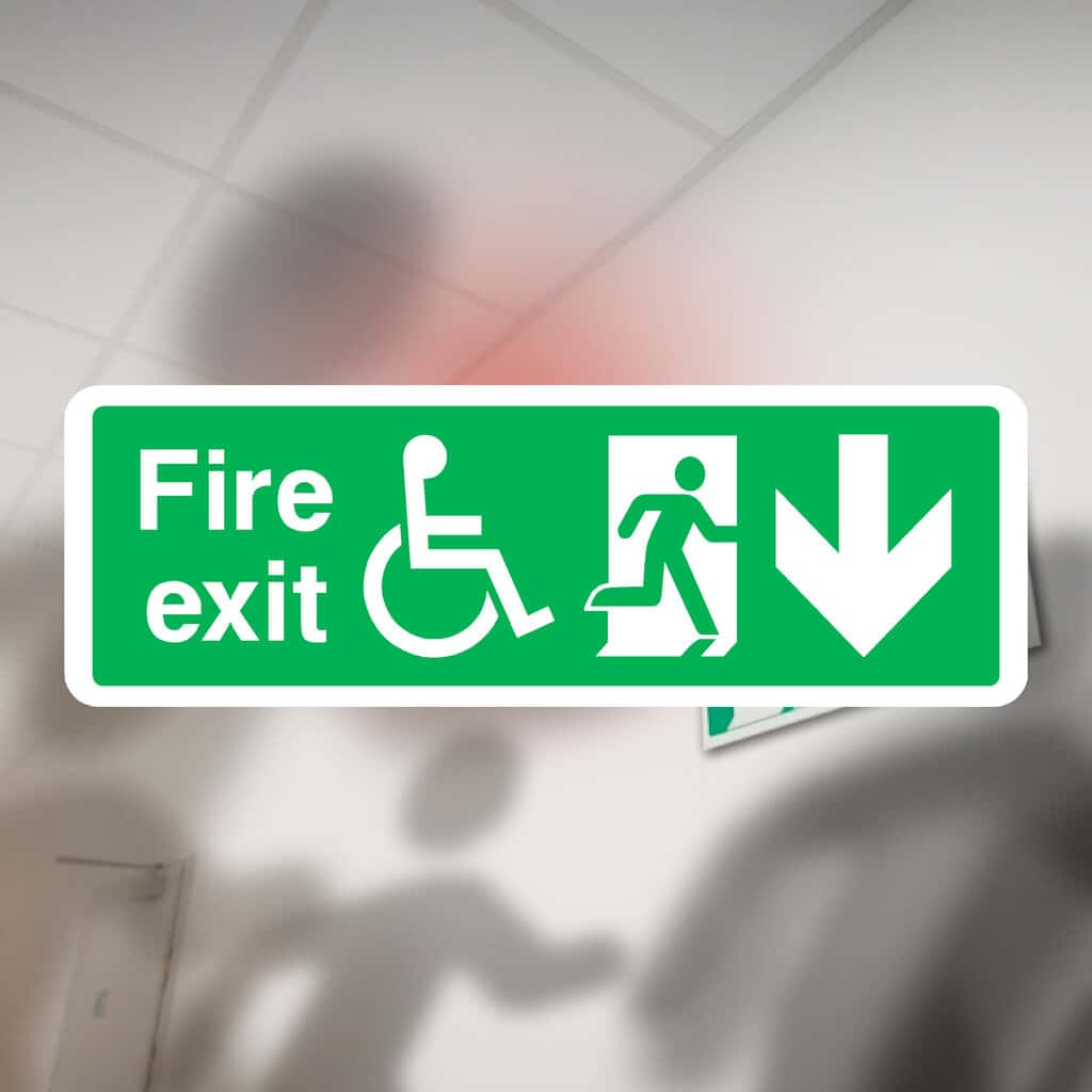 Fire Exit Refuge Sign Down Arrow - The Sign Shed