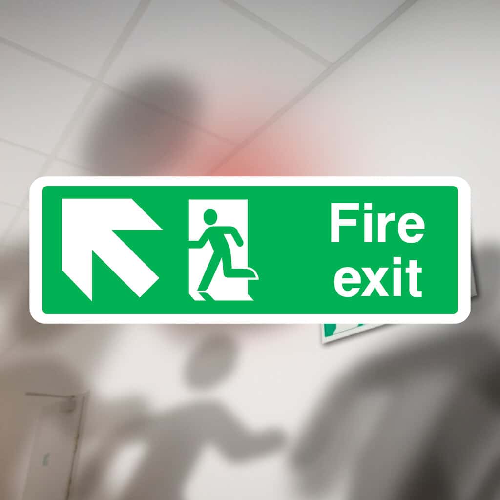 Fire Exit Sign Up Left Arrow - The Sign Shed