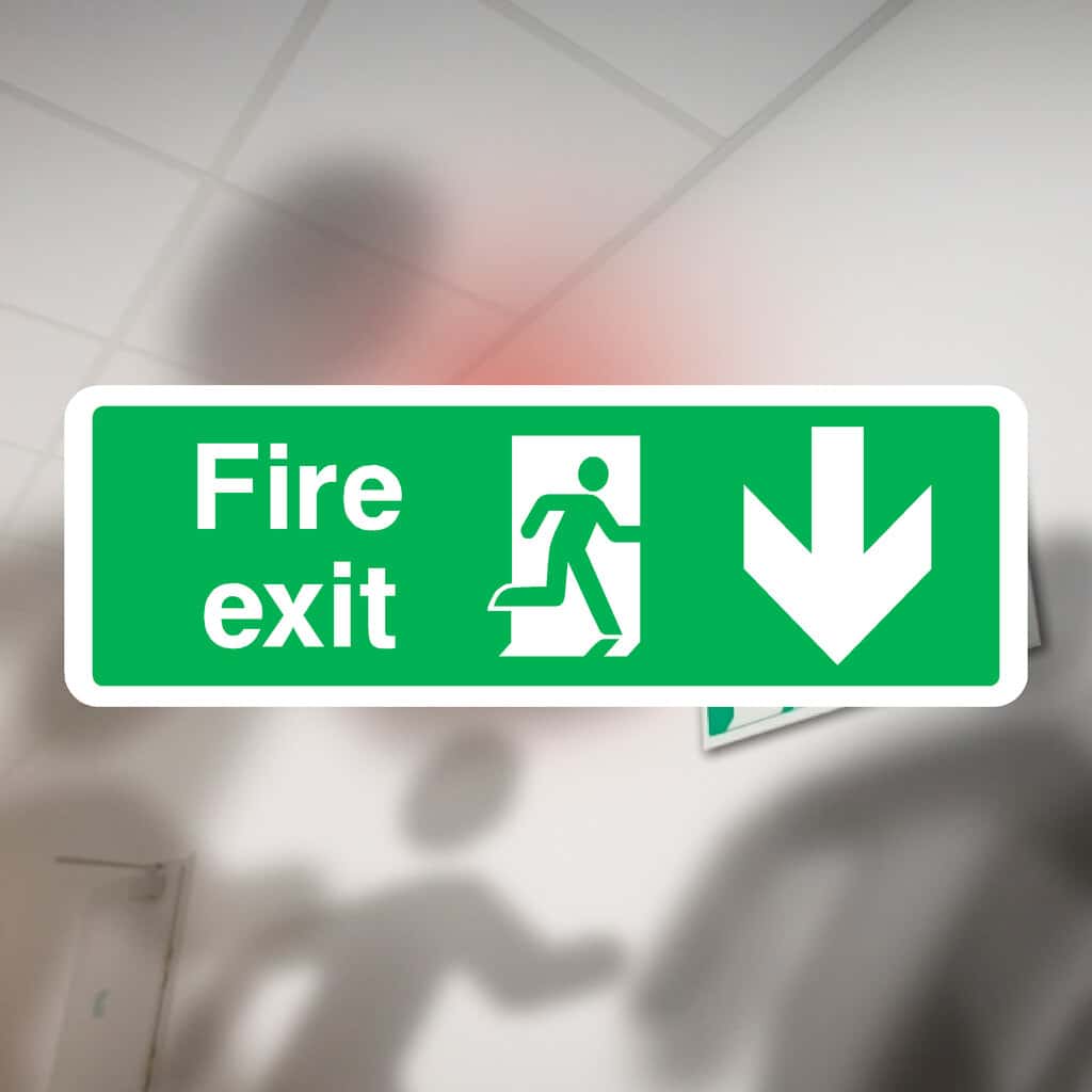 Fire Exit Down Arrow Sign – HSE & ISO‑Compliant