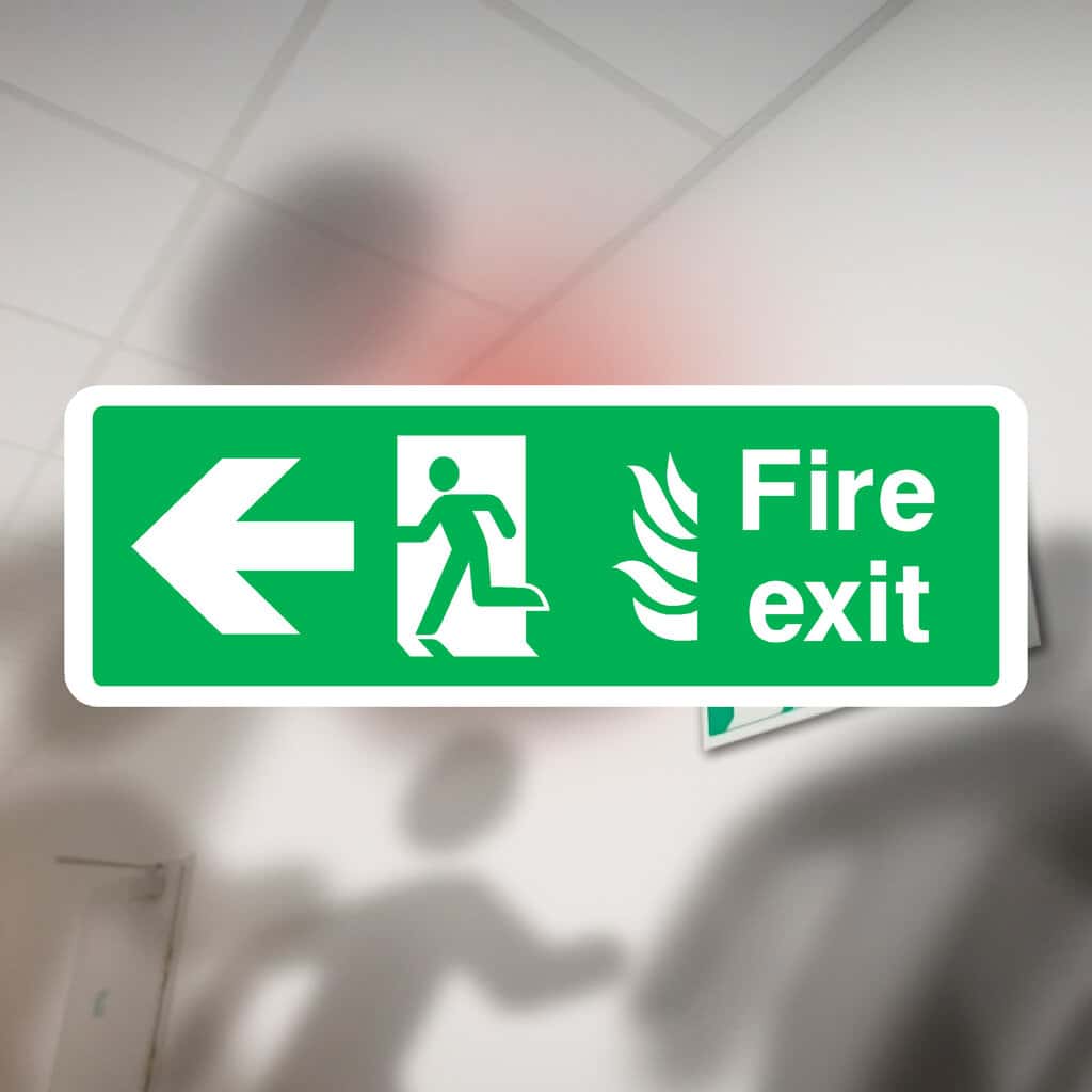 Fire Exit With Flames Sign Left Arrow