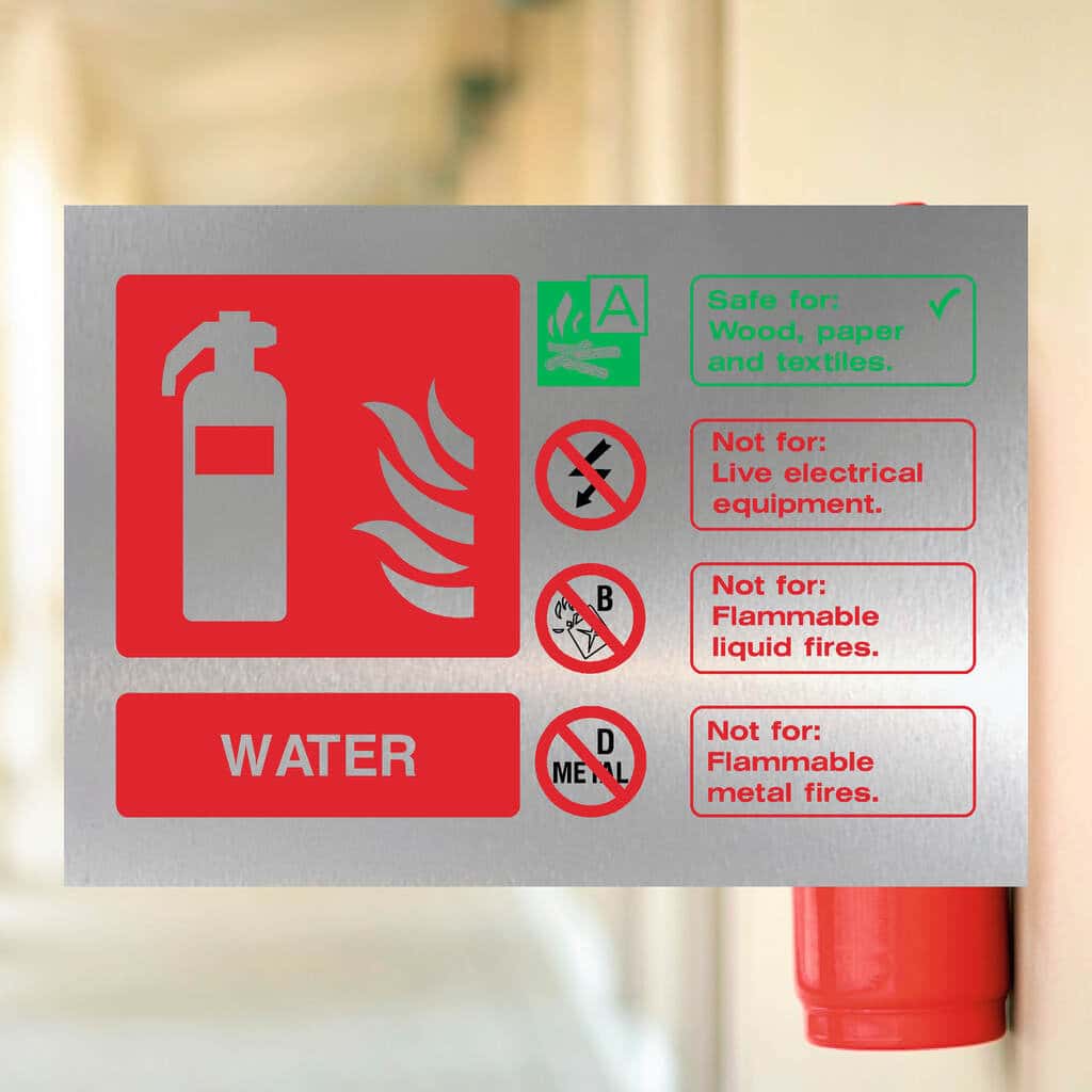 Water Ext Sign Water Fire Extinguisher Sign | Brushed Silver – The Sign Shed