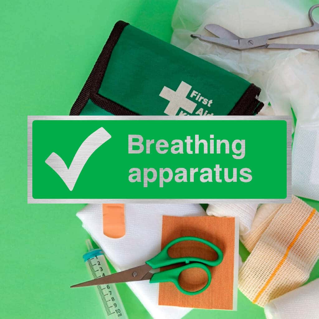 First Aid Breathing Apparatus Brushed Silver Sign - The Sign Shed