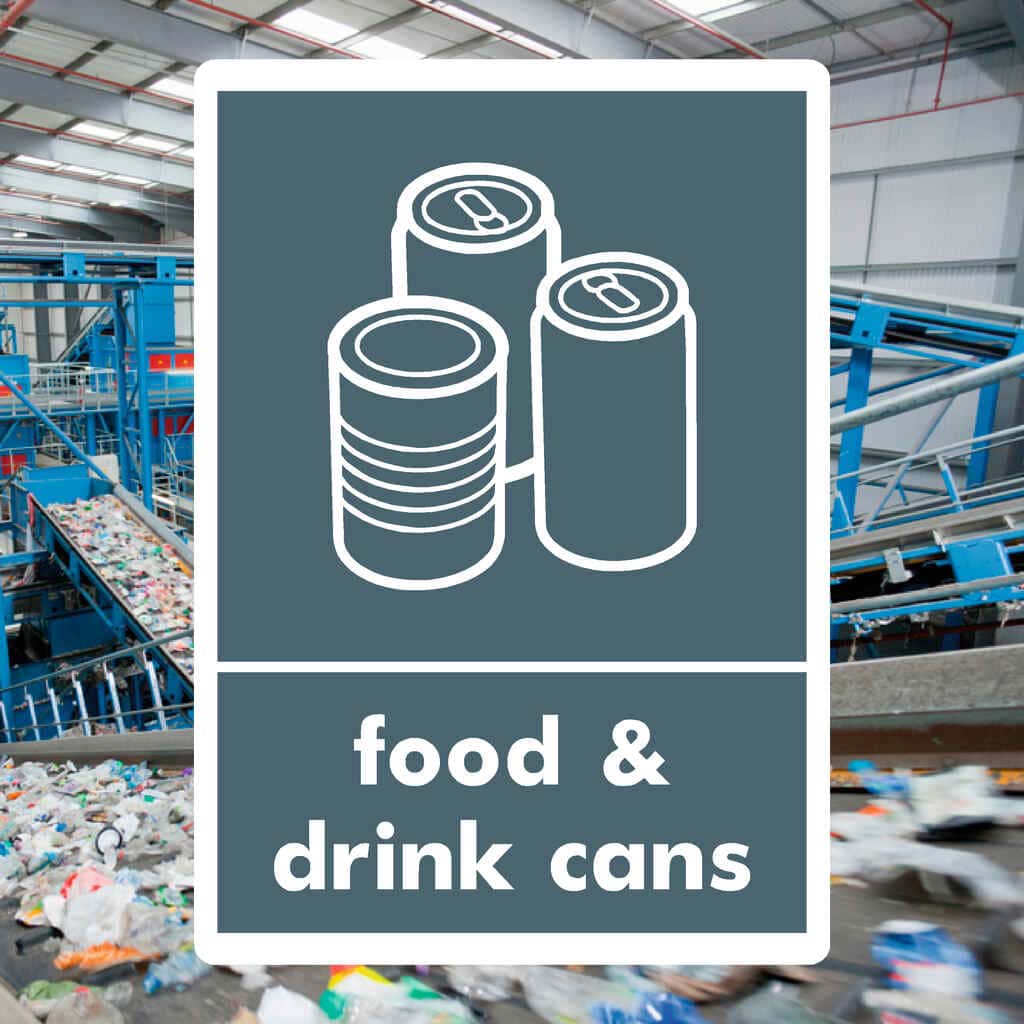 Foods & Drink Cans Recycling Sign – Recycled Material