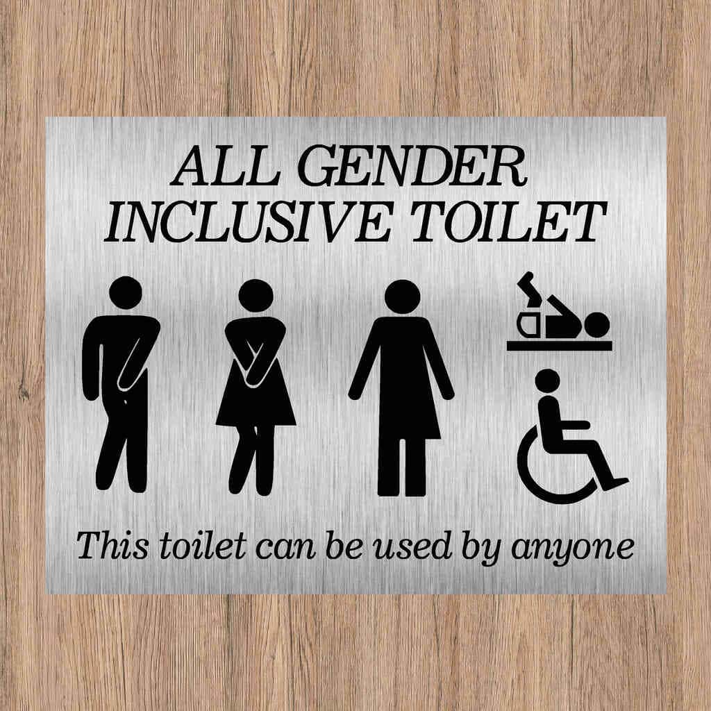 Amazon Inclusive Sign Inclusive Toilet Sign | Brushed Silver – The Sign Shed