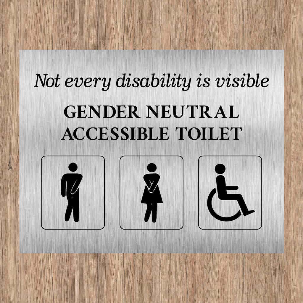 Inclusive Tilet Sign Unisex Accessible Toilet Sign | Silver Washroom Sign