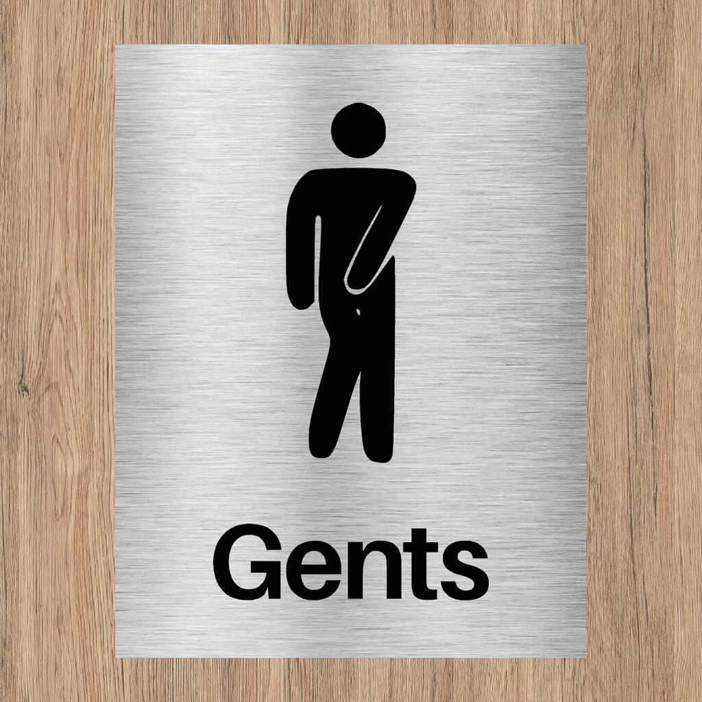 Gents Toilet Comic Sign – Brushed Silver | The Sign Shed