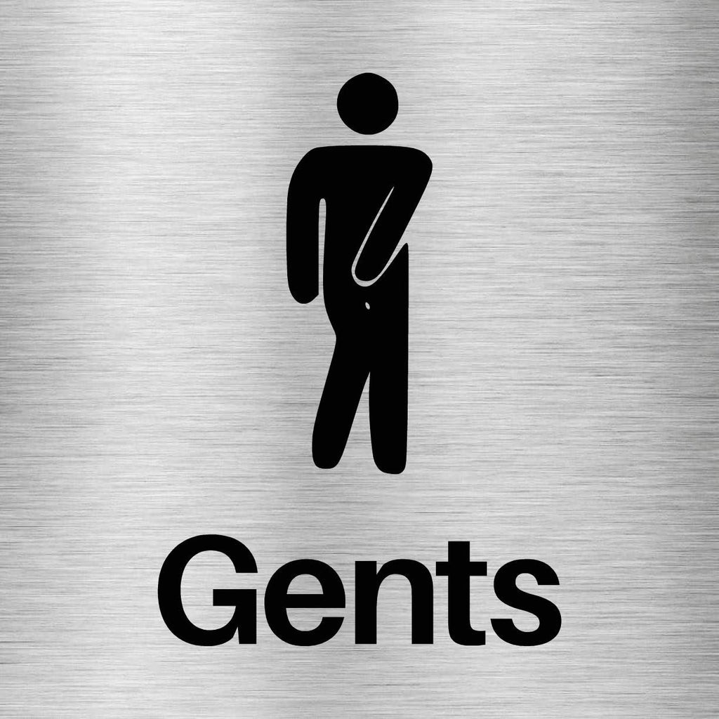 Gents Toilets Comic Sign in Brushed Silver - The Sign Shed