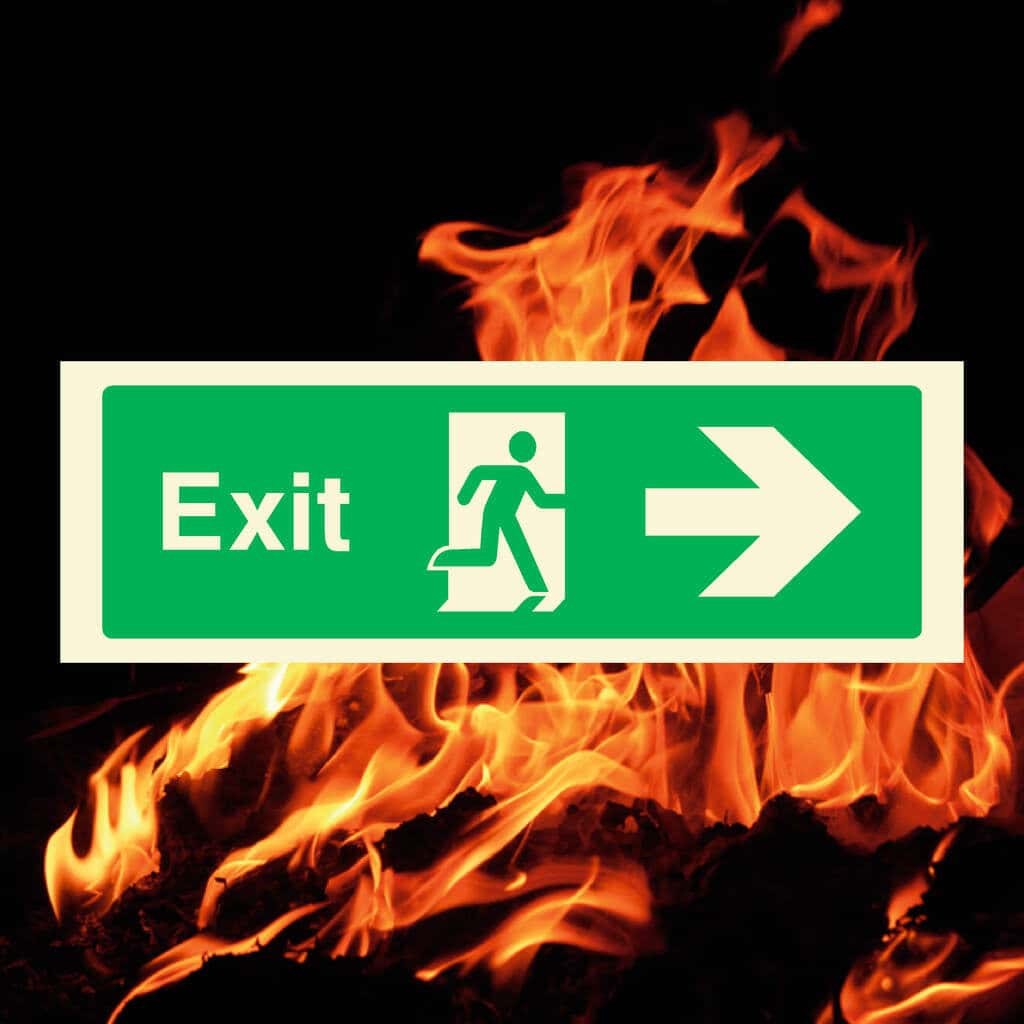 Glow In The Dark Exit Fire Sign Right Arrow - The Sign Shed