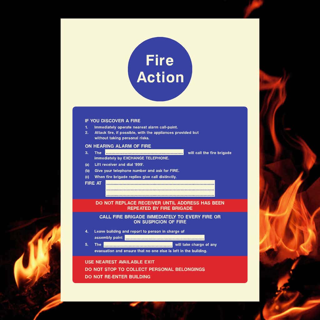 Proceedure Sign Glow In The Dark Fire Action Sign