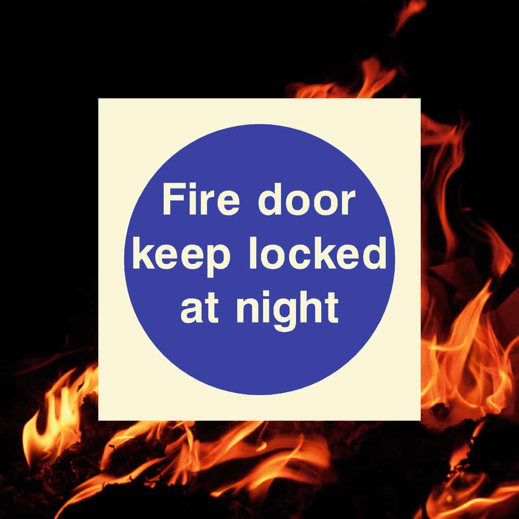 Glow In The Dark Fire Door Keep Locked At Night Sign - The Sign Shed