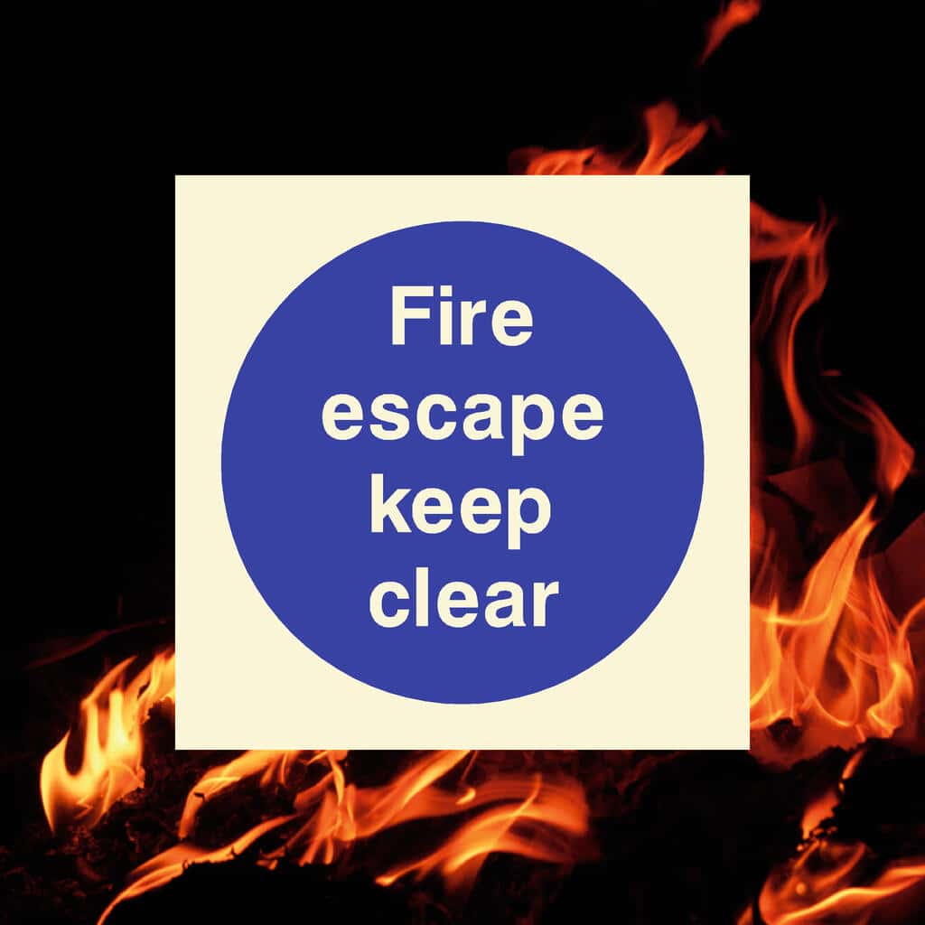 Glow In The Dark Fire Escape Keep Clear Sign - The Sign Shed