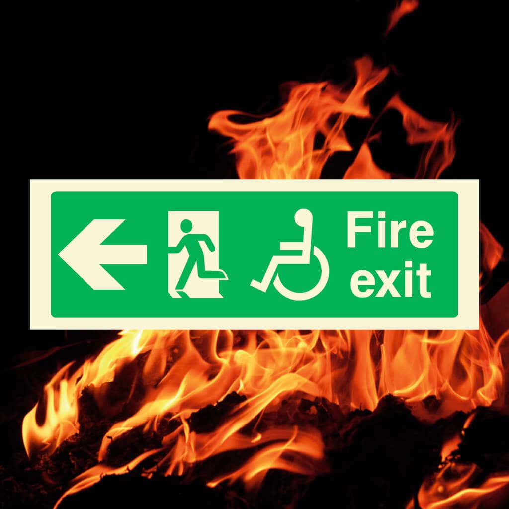 Glow In The Dark Fire Exit Disabled Sign Left Arrow - The Sign Shed