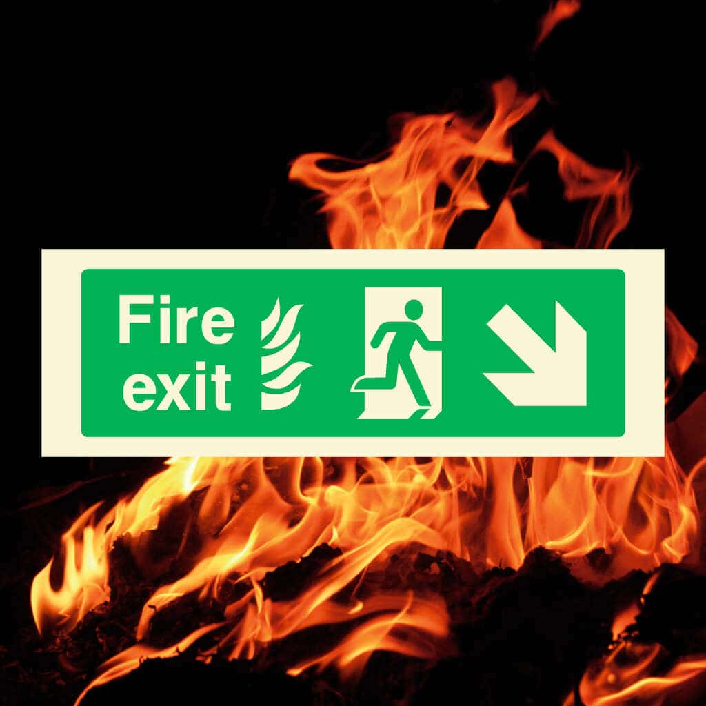 Glow In The Dark NHS Fire Exit Sign Down Right Arrow - The Sign Shed