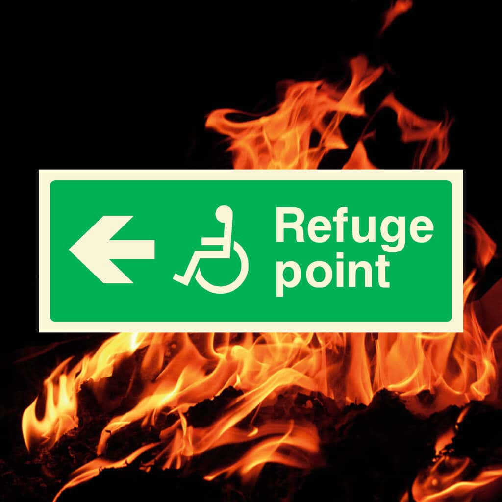 Glow In The Dark Refuge Fire Exit Sign Left Arrow - The Sign Shed