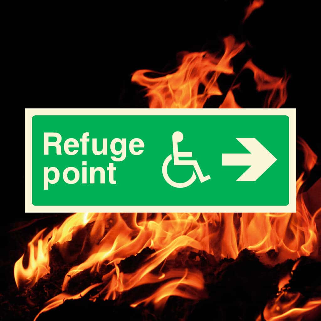 Glow In The Dark Refuge Fire Exit Sign Right Arrow - The Sign Shed