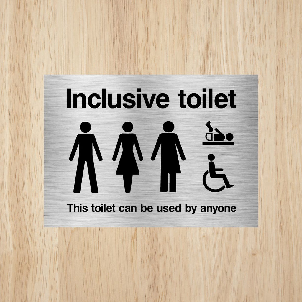 Inclusive Toilet Door Sign Brushed Silver | The Sign Shed