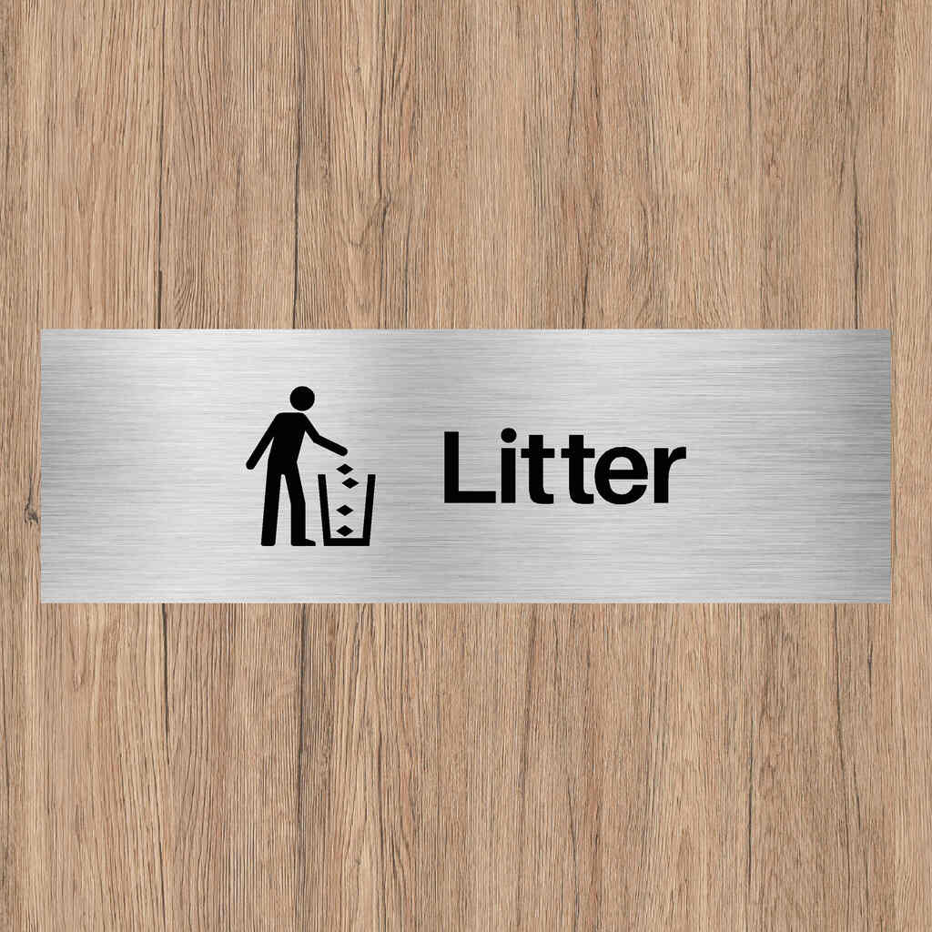 Litter Sign in Brushed Silver Landscape