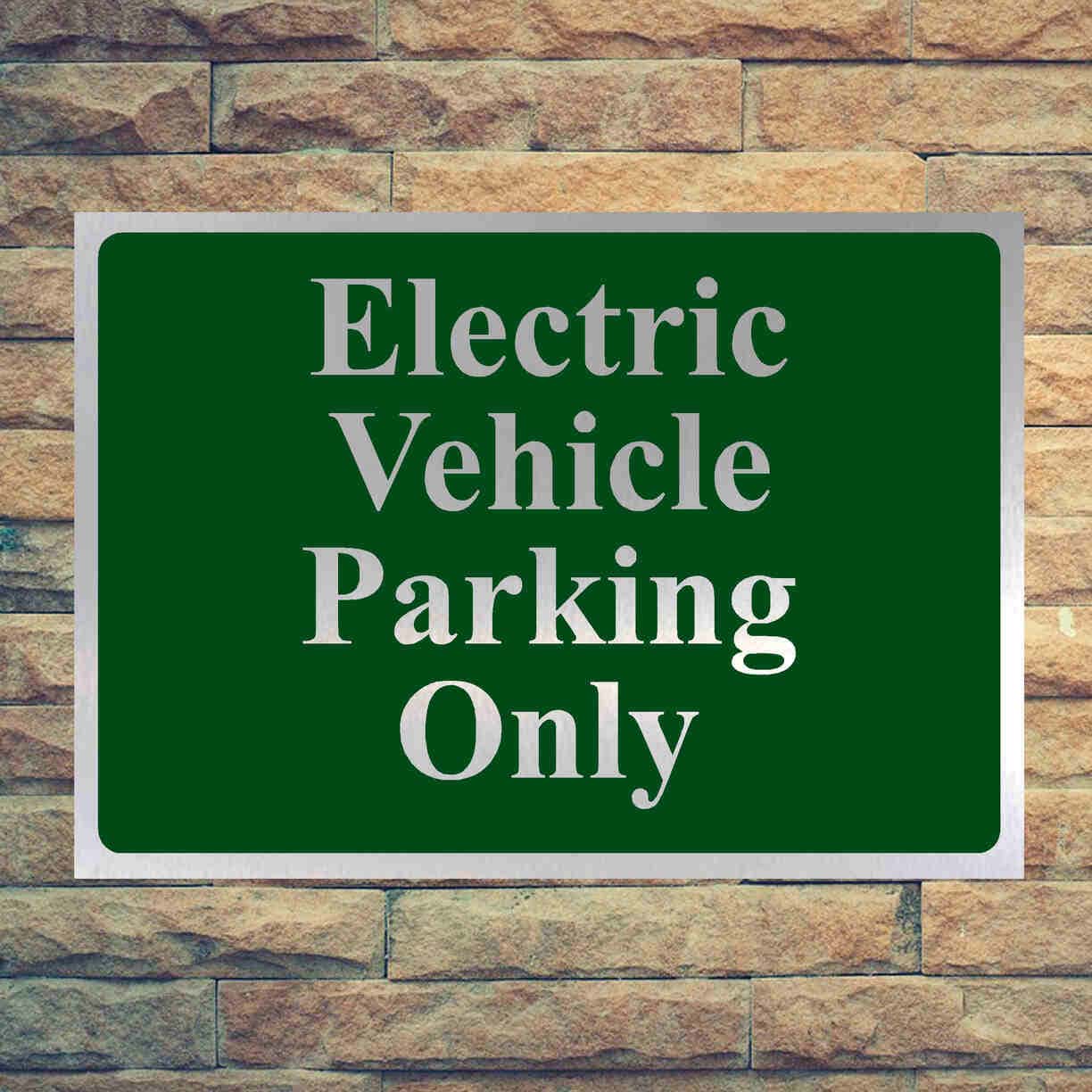 Luxury Electric Vehicle Only Parking Sign in Brushed Silver - The Sign Shed