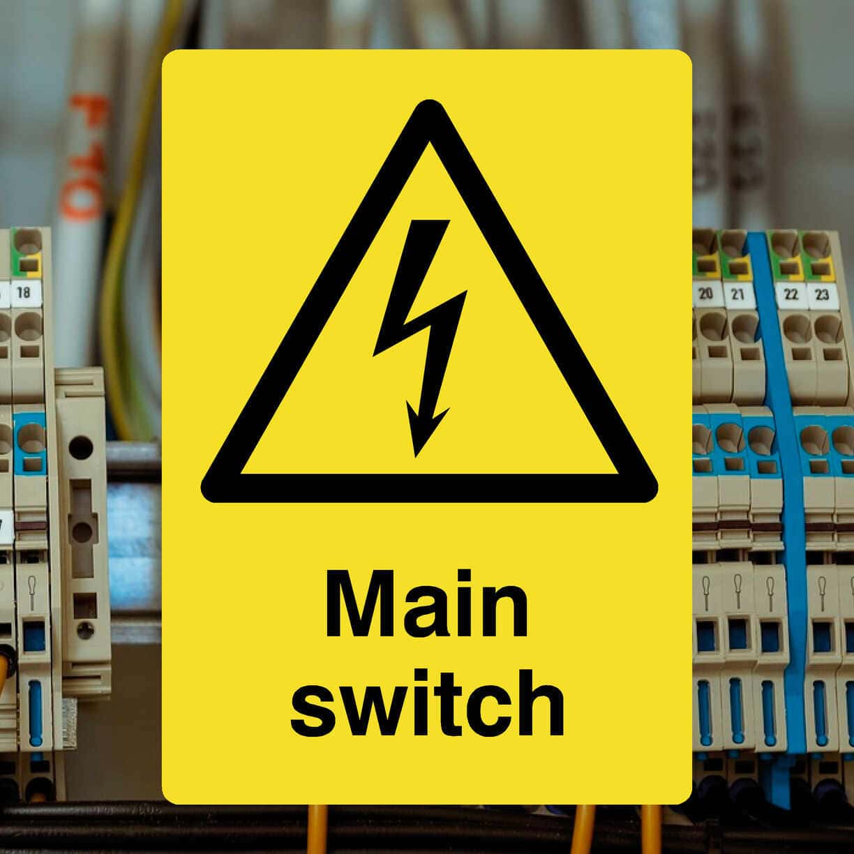 Main Switch Yellow Sign - The Sign Shed