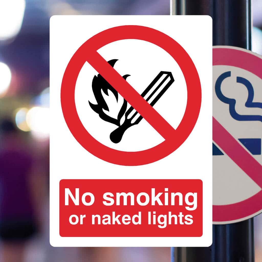 No Smoking & Naked Lights Safety Sign – UK Standard