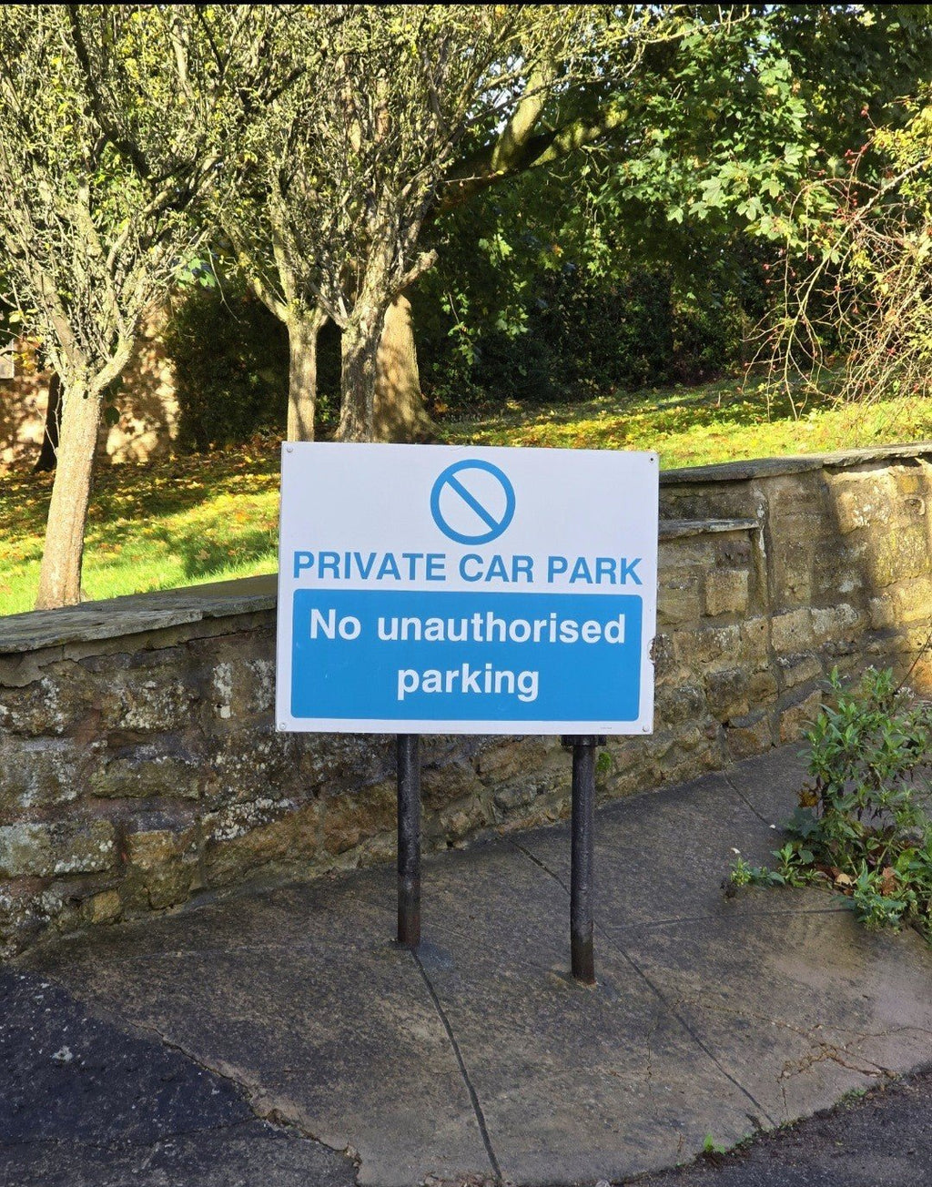 Private Car Park No Unauthorised Parking Sign Bright Blue in Knaresborough - The Sign Shed