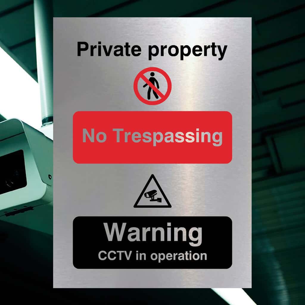 Private No Trespassing CCTV Sign Brushed Silver - The Sign Shed