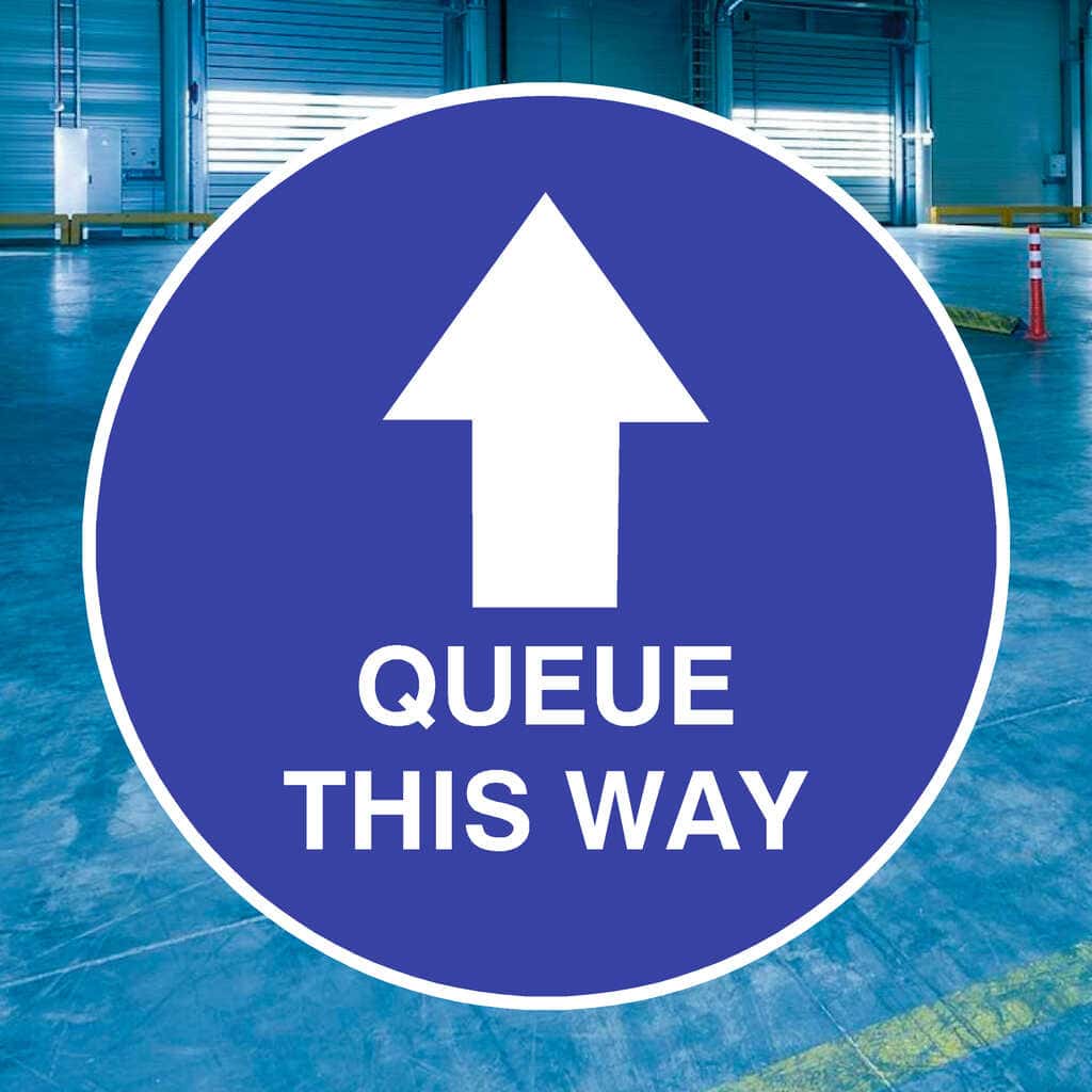 Queue This Way Arrow Floor Sticker - The Sign Shed