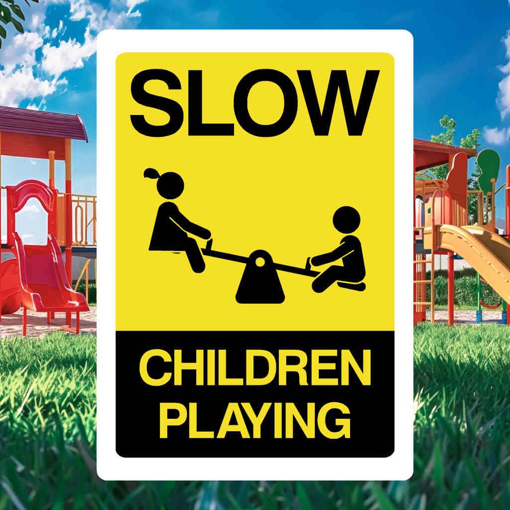 Kids Playin Computer. Sign Slow Children Playing Sign