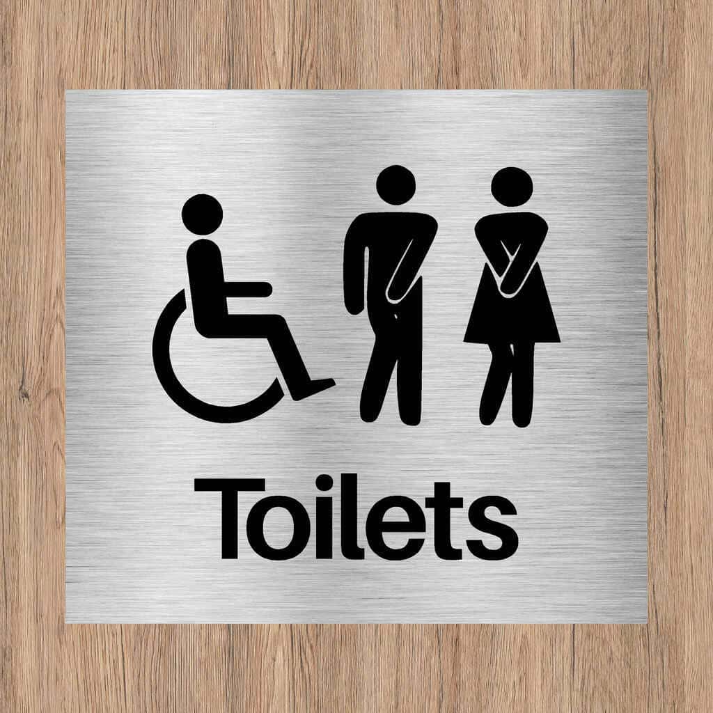 Unisex Disabled Toilets Comic Sign – Brushed Silver – The Sign Shed