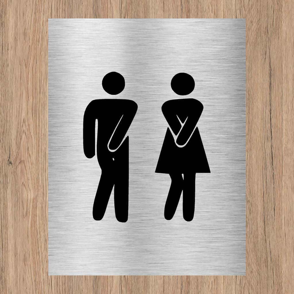 Unisex Toilets Comic Sign – Brushed Silver – The Sign Shed