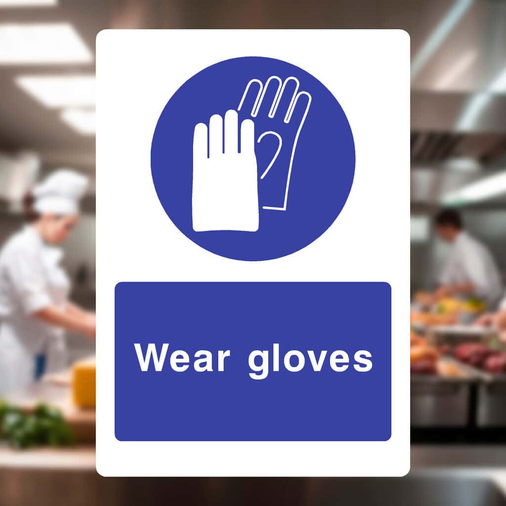Wear Gloves Safety Sign – Catering & Hygiene Compliance