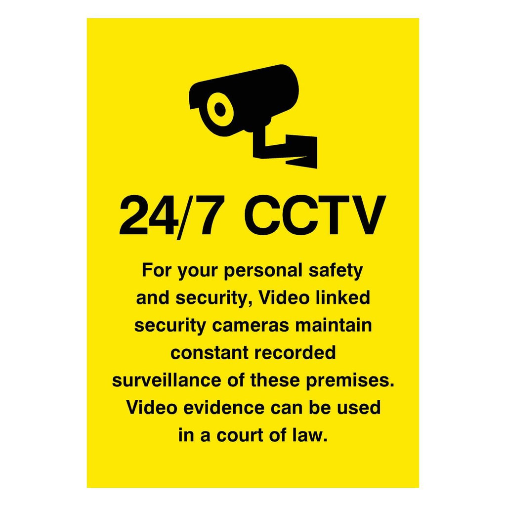 24/7 CCTV Personal Safety Yellow Sign - The Sign Shed