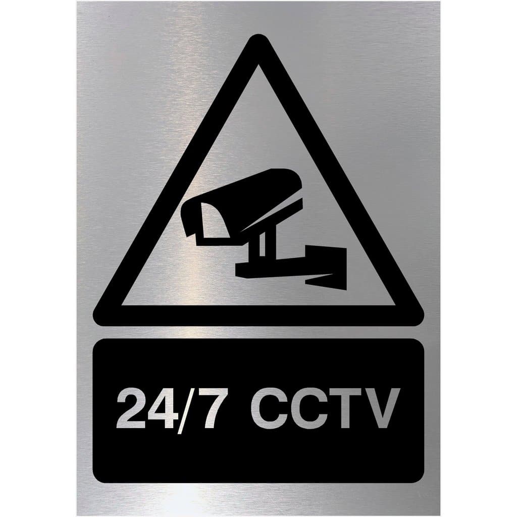 24/7 CCTV Sign in Brushed Silver - The Sign Shed