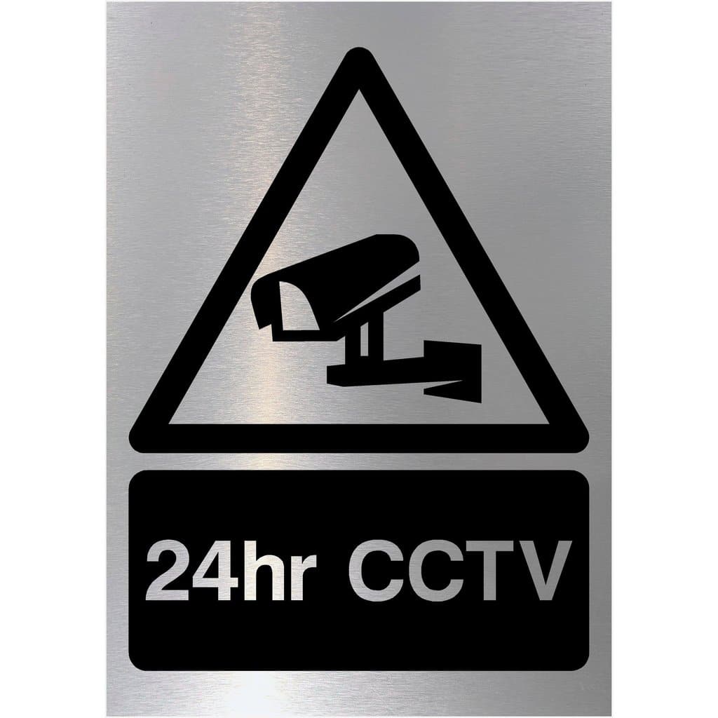 24hr CCTV Sign in Brushed Silver - The Sign Shed