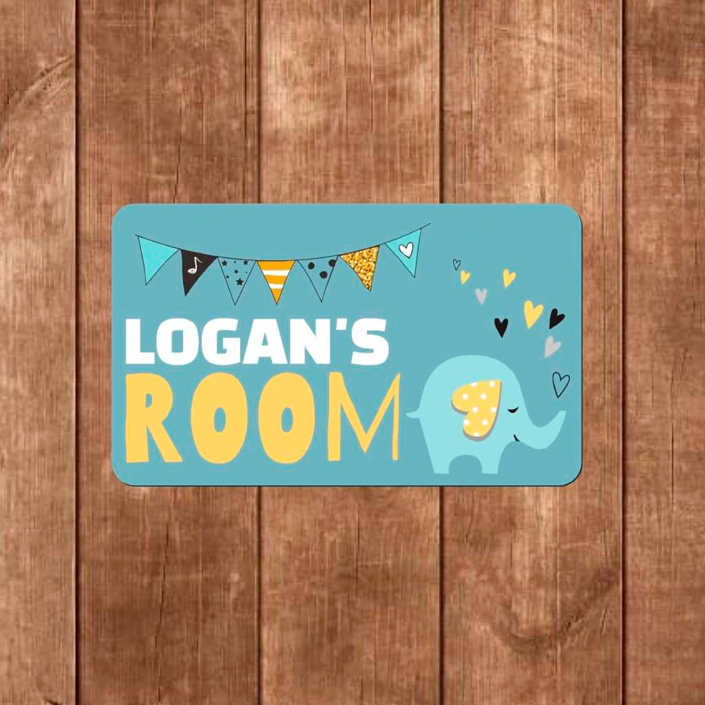 Copy of Personalised Kid's Bedroom Door Sign | Elephant-200 x 120 mm-0.5mm Standard Aluminium-Sticky-backed-The Sign Shed