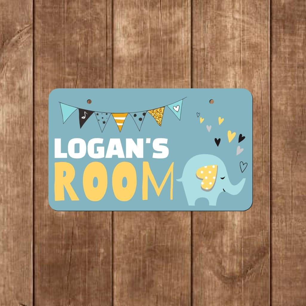 Copy of Personalised Kid's Bedroom Door Sign | Elephant-200 x 120 mm-0.5mm Standard Aluminium-Sticky-backed-The Sign Shed