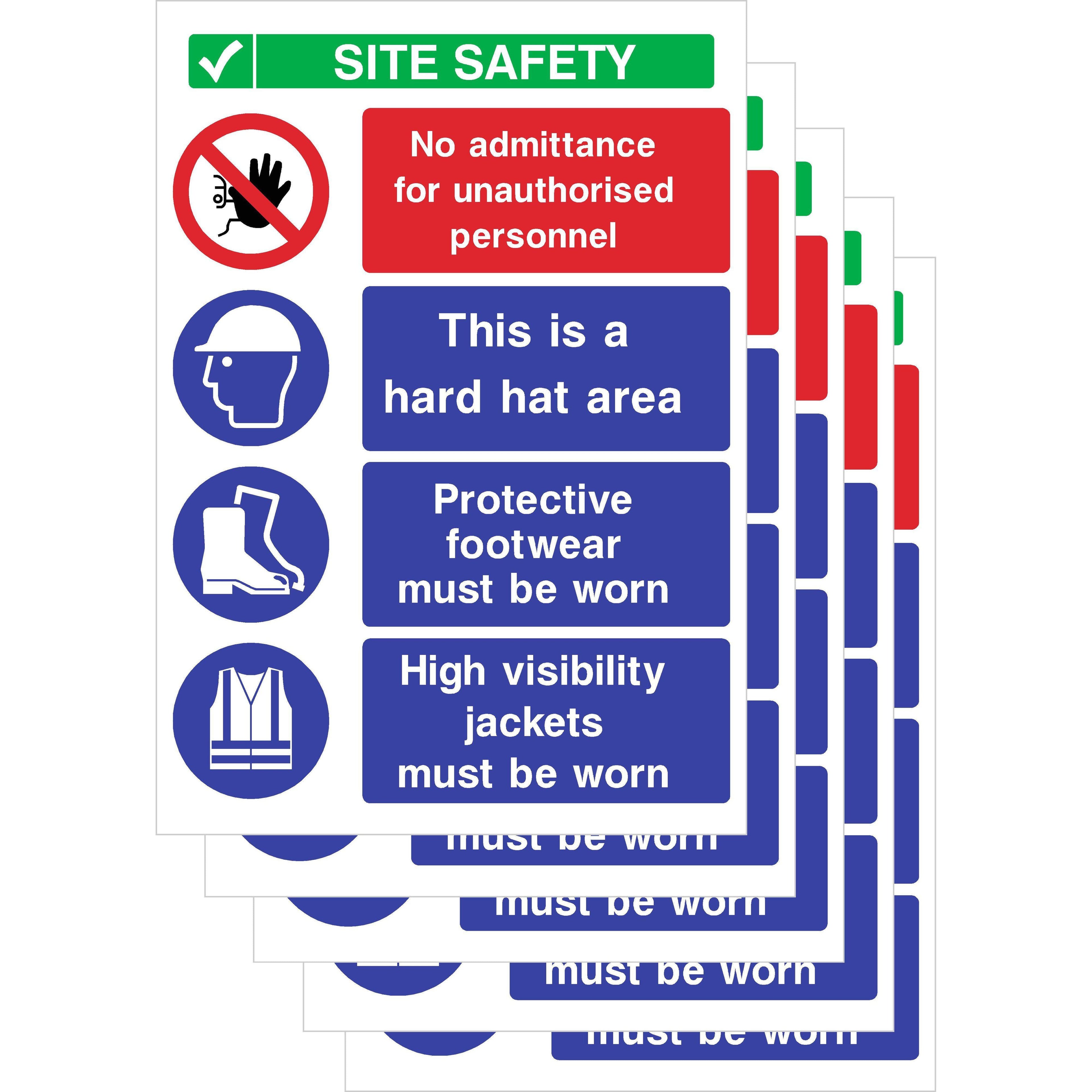 MULTIPACK Site Safety Sign No Admittance For Unauthorised Personnel 5 Pack-300 x 400 mm-3mm Foamed plastic (foamex)-The Sign Shed