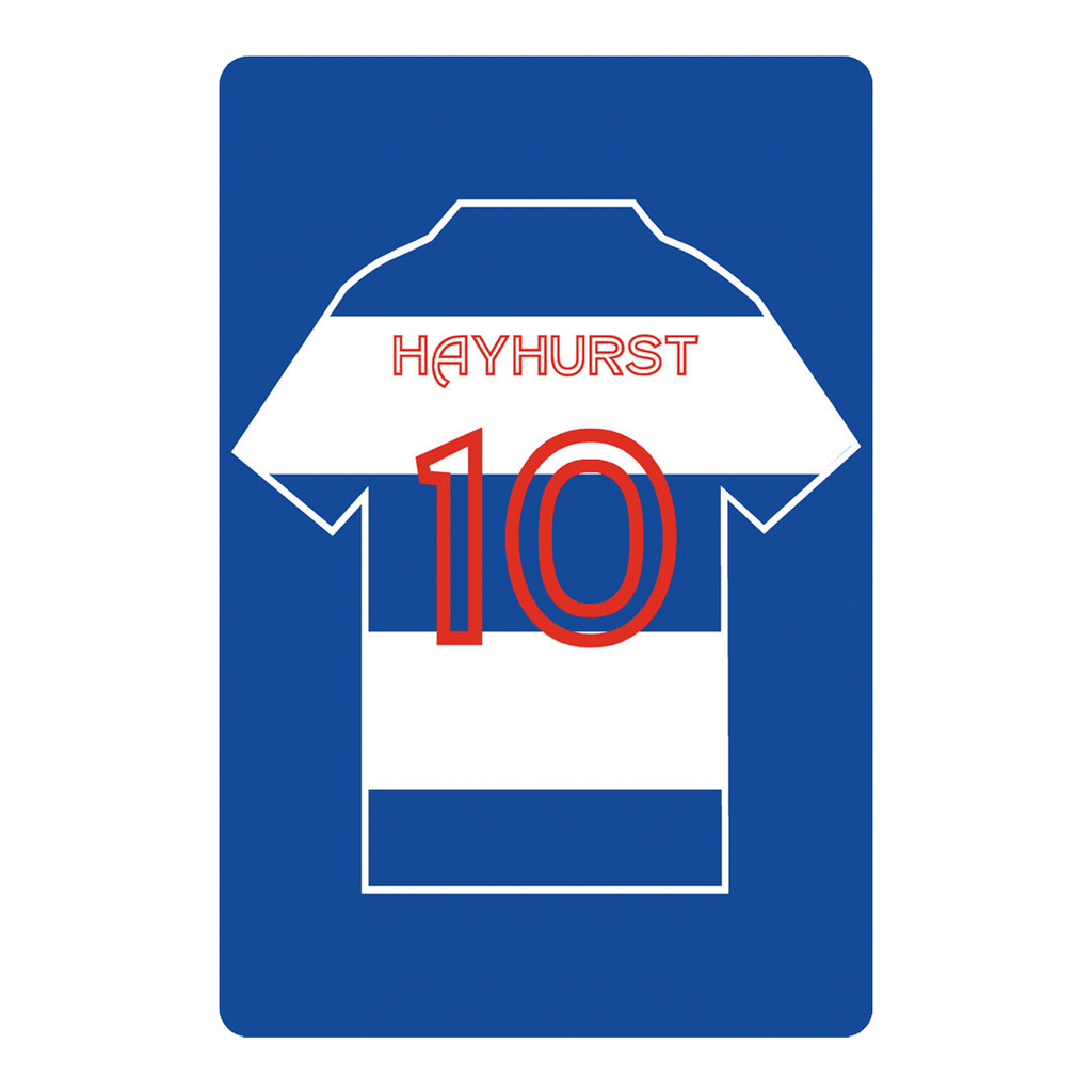 Personalised Football Shirt Sign | White and Royal Blue Hoops-200 x 300 mm-White-The Sign Shed