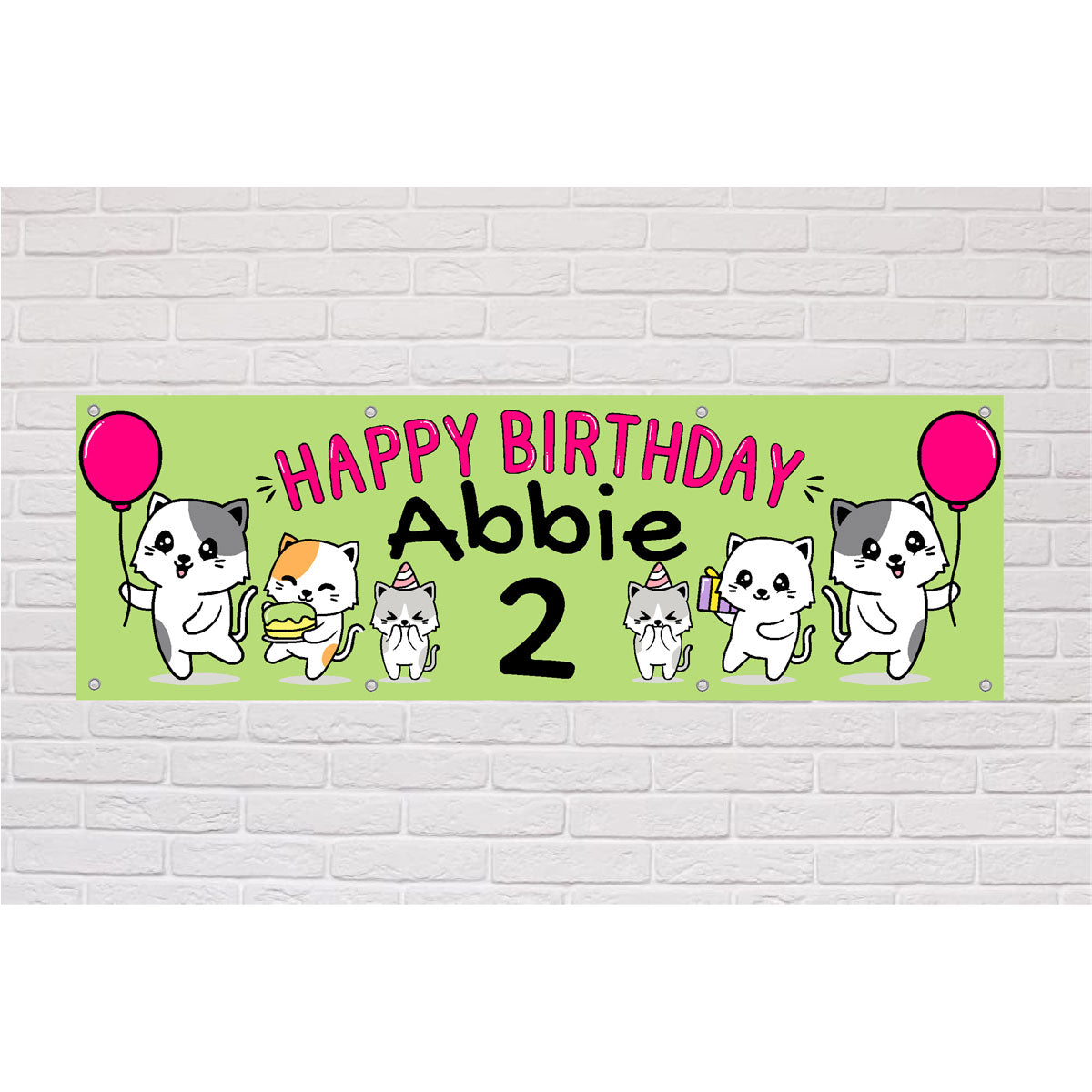 Personalised Happy Birthday Cats Green Birthday Banner | The Sign Shed