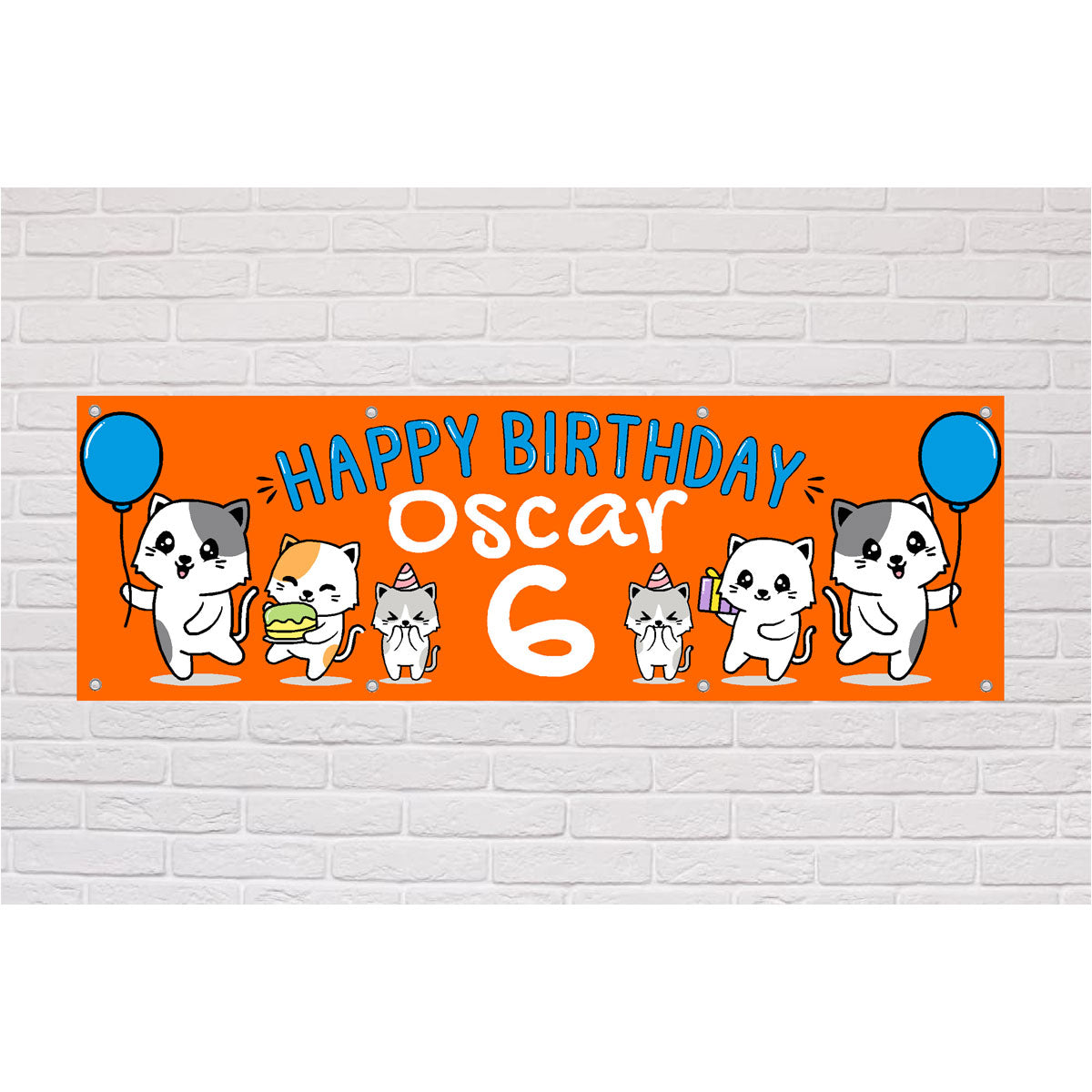 Personalised Happy Birthday Cats Orange Birthday Banner | The Sign Shed
