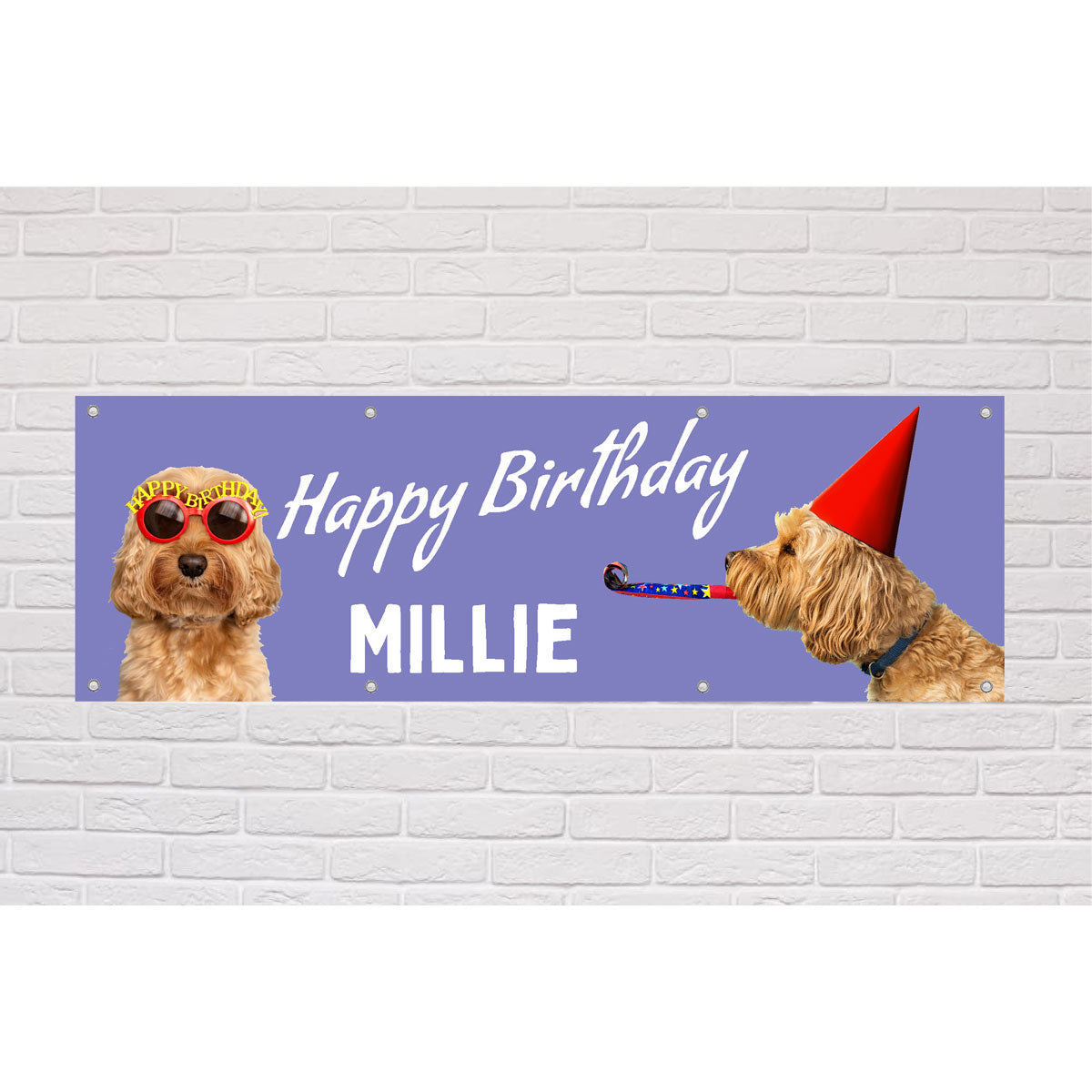 Personalised Happy Birthday Dogs Purple Birthday Banner | The Sign Shed