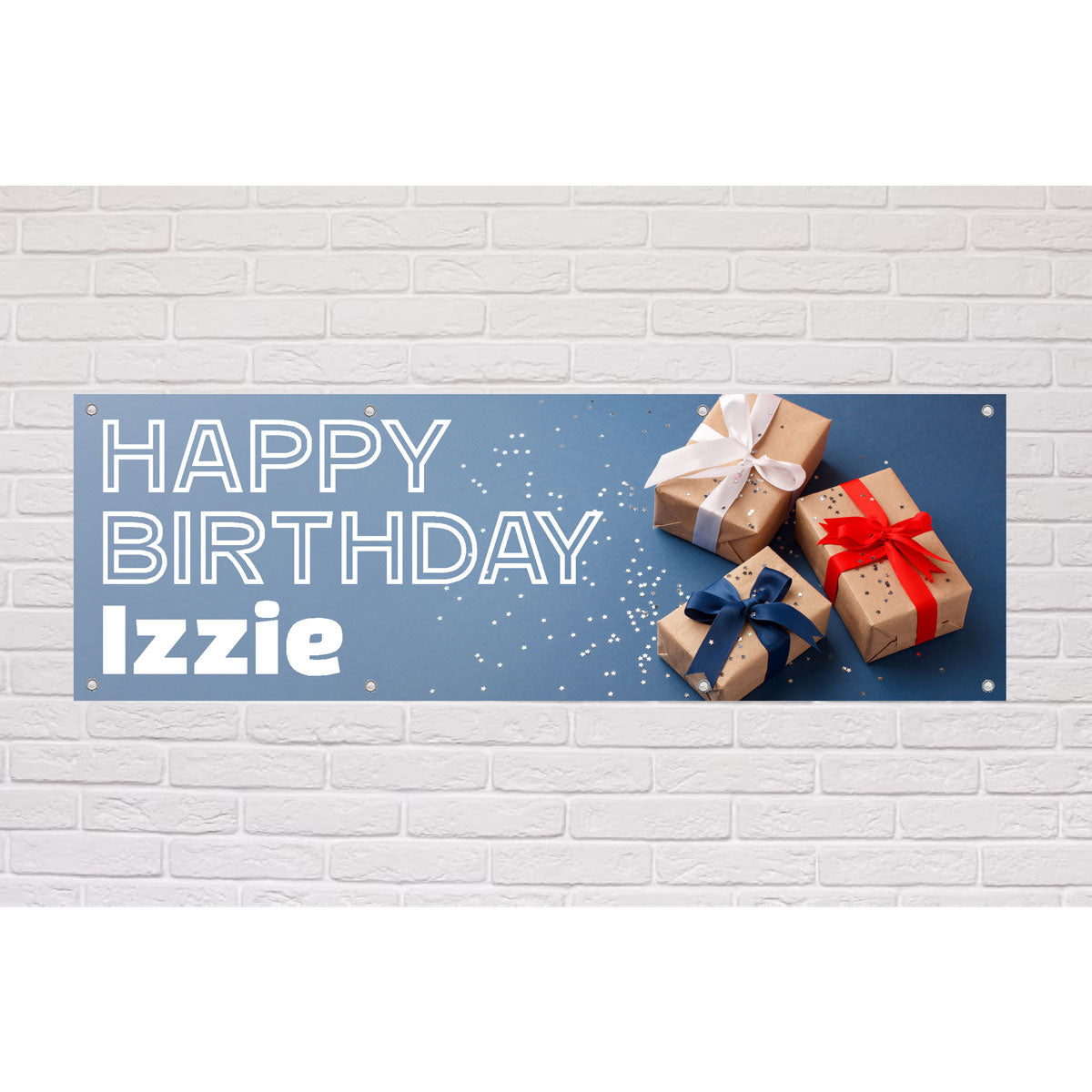 Personalised Presents Blue and Red Birthday Banner | The Sign Shed