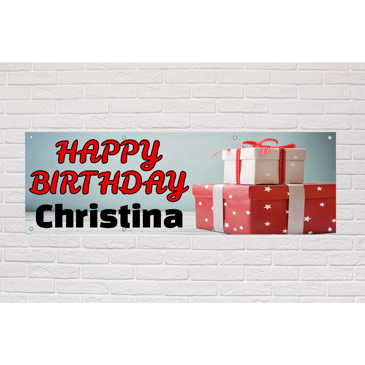 Personalised Presents Red And White Birthday Banner | The Sign Shed