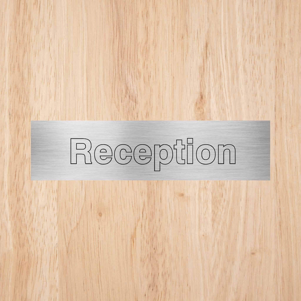 Reception Sign-200 x 50 mm-Brushed Silver Aluminium (0.5mm)-The Sign Shed