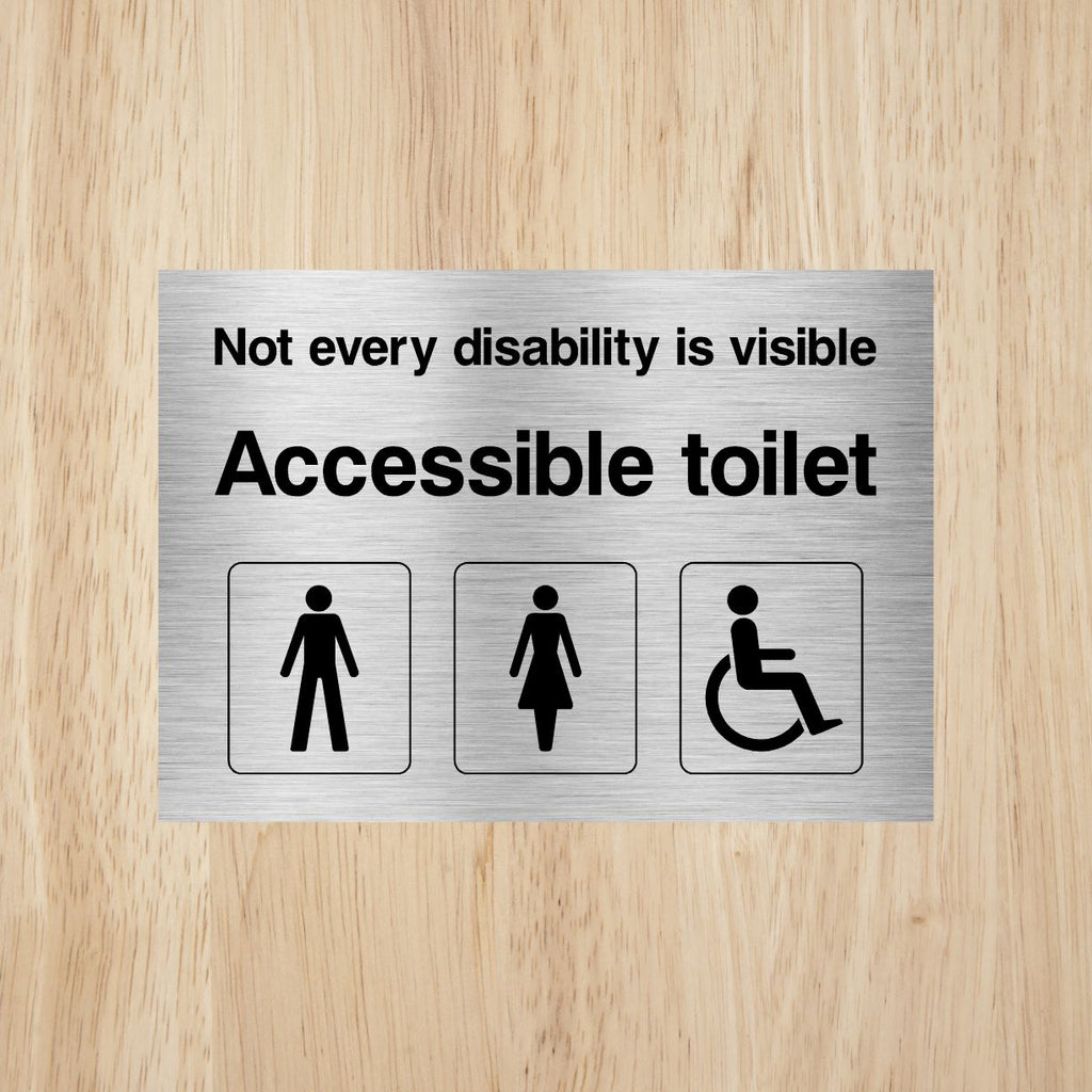 Accessible Toilet Landscape Sign Brushed Aluminium Silver - The Sign Shed