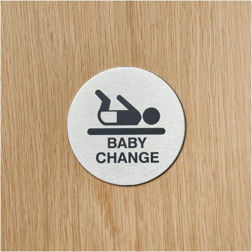 Baby Change Sign in Satin Stainless Steel - The Sign Shed