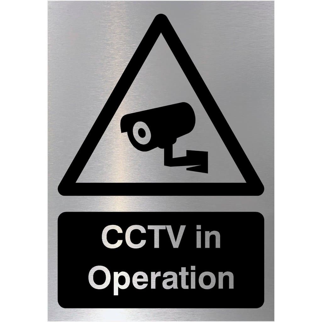 CCTV In Operation Sign in Brushed Silver - The Sign Shed