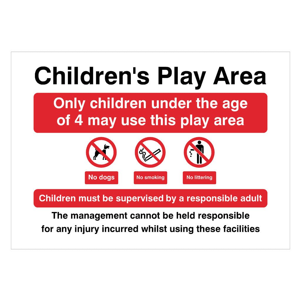 Children's Play Area Under 4 Disclaimer Sign - The Sign Shed