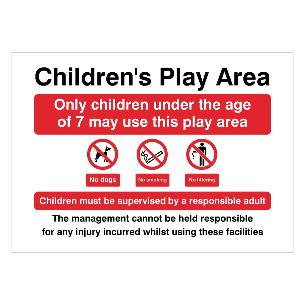Children's Play Area Under 7 Disclaimer Sign - The Sign Shed